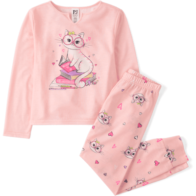 The Children's Place Girls Cat Books Pajamas Size Large (10/12) Pink The Children's Place Girls Cat Books Pajamas Size Large (10/12) Pink