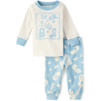 The Children's Place Baby And Toddler Girls Western Snug Fit Cotton Pajamas Size 3T Blue The Children's Place Baby And Toddler Girls Western Snug Fit Cotton Pajamas Size 3T Blue