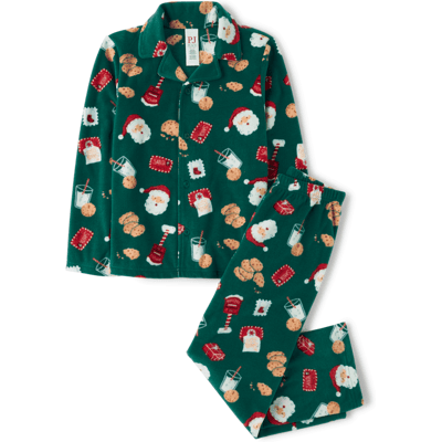 The Children's Place Kids Matching Family Santa Letter Button Front Dream Fleece Pajamas Size Medium (7/8) Green 100% Polyester Microfleece The Children's Place Kids Matching Family Santa Letter Button Front Dream Fleece Pajamas Size Medium (7/8) Green 100% Polyester Microfleece
