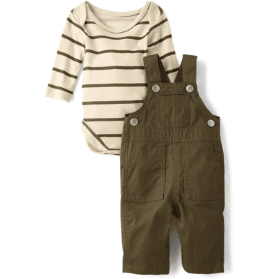 The Children's Place Baby Boys Utility Overalls 2-Piece Outfit Set Size 6-9 M Green 100% Cotton The Children's Place Baby Boys Utility Overalls 2-Piece Outfit Set Size 6-9 M Green 100% Cotton