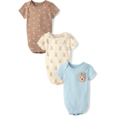 The Children's Place Baby Boys Embroidered Bear Bodysuit 3-Pack Size 3-6 M Blue Cotton The Children's Place Baby Boys Embroidered Bear Bodysuit 3-Pack Size 3-6 M Blue Cotton