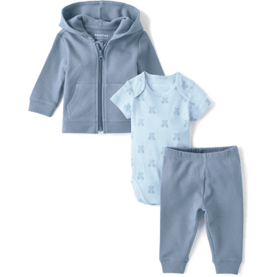 The Children's Place Baby Boys Bear Thermal 3-Piece Outfit Set Size NB Blue Cotton The Children's Place Baby Boys Bear Thermal 3-Piece Outfit Set Size NB Blue Cotton
