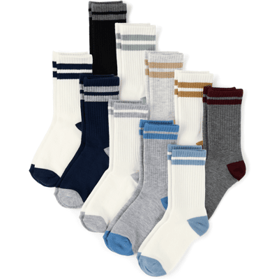 The Children's Place Boys Striped Crew Socks 10-Pack Size 4T-7T Polyester/Nylon/Spandex The Children's Place Boys Striped Crew Socks 10-Pack Size 4T-7T Polyester/Nylon/Spandex