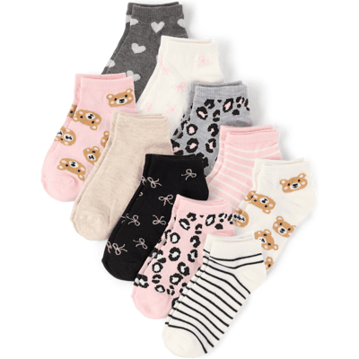 The Children's Place Girls Leopard Ankle Socks 10-Pack Size 4T-7T Polyester/Spandex The Children's Place Girls Leopard Ankle Socks 10-Pack Size 4T-7T Polyester/Spandex