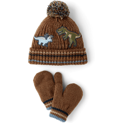 The Children's Place Toddler Boys Embroidered Dino 2-Piece Cold Weather Set Size 2T-5T Brown 100% Polyester Microfleece The Children's Place Toddler Boys Embroidered Dino 2-Piece Cold Weather Set Size 2T-5T Brown 100% Polyester Microfleece