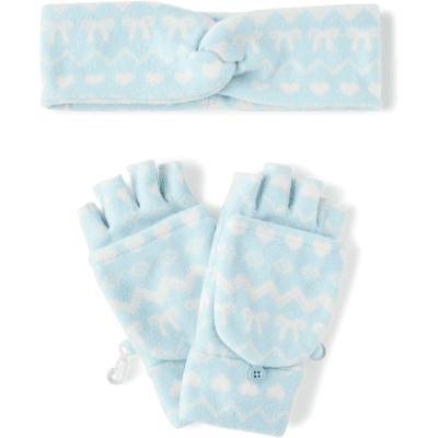 The Children's Place Girls Heart Fairisle Microfleece 2-Piece Cold Weather Set Size 8+ Blue 100% Polyester Microfleece The Children's Place Girls Heart Fairisle Microfleece 2-Piece Cold Weather Set Size 8+ Blue 100% Polyester Microfleece