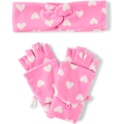 The Children's Place Girls Heart Microfleece 2-Piece Cold Weather Set Size 8+ Pink 100% Polyester Microfleece The Children's Place Girls Heart Microfleece 2-Piece Cold Weather Set Size 8+ Pink 100% Polyester Microfleece