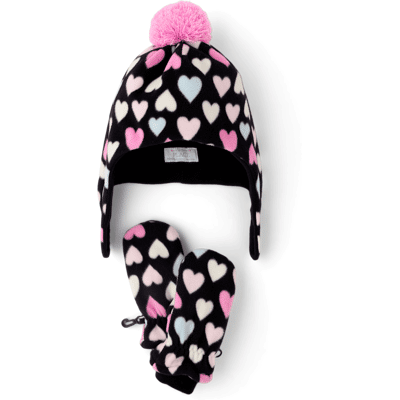 The Children's Place Toddler Girls Heart Microfleece 2-Piece Cold Weather Set Size 2T-5T Black The Children's Place Toddler Girls Heart Microfleece 2-Piece Cold Weather Set Size 2T-5T Black