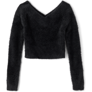 Sugar and Jade Tween Girls Eyelash V Neck Sweater   Size Small (8)   Black   Polyester/Nylon
