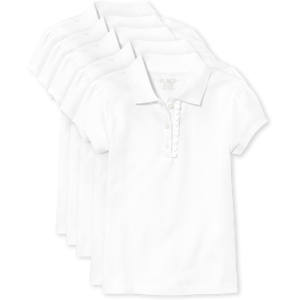 The Children's Place Girls Uniform Ruffle Soft Stretch Pique Polo 5-Pack   Size Small (5/6)   White   100% Cotton