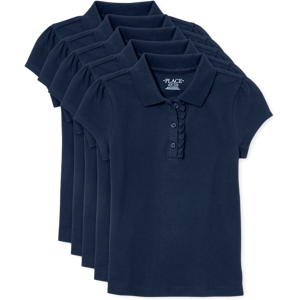 The Children's Place Girls Uniform Ruffle Soft Stretch Pique Polo 5-Pack   Size 2XL (16P)   Blue   100% Cotton