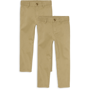 The Children's Place Boys Uniform Stretch Straight Chino Pants 2-Pack   Size 12   Tan   Cotton/Spandex