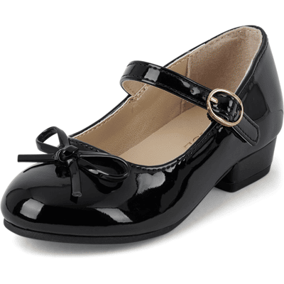 The Children's Place Toddler Girls Bow Faux Patent Leather Low Heel Shoes Size 5T Black The Children's Place Toddler Girls Bow Faux Patent Leather Low Heel Shoes Size 5T Black