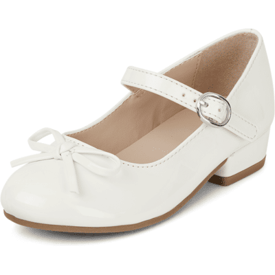 The Children's Place Toddler Girls Bow Faux Patent Leather Low Heel Shoes Size 7T White The Children's Place Toddler Girls Bow Faux Patent Leather Low Heel Shoes Size 7T White