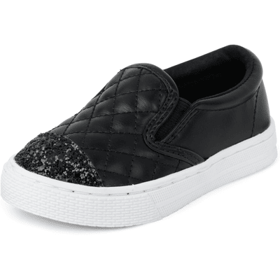 The Children's Place Toddler Girls Glitter Quilted Slip On Sneakers Size 11T Black The Children's Place Toddler Girls Glitter Quilted Slip On Sneakers Size 11T Black