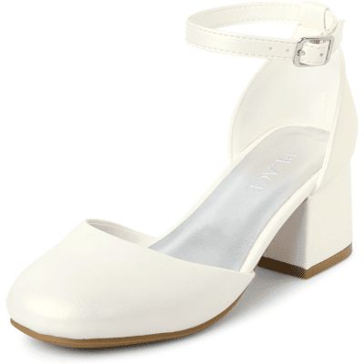 The Children's Place Girls Shimmer Block Heels Size YOUTH 2 White The Children's Place Girls Shimmer Block Heels Size YOUTH 2 White