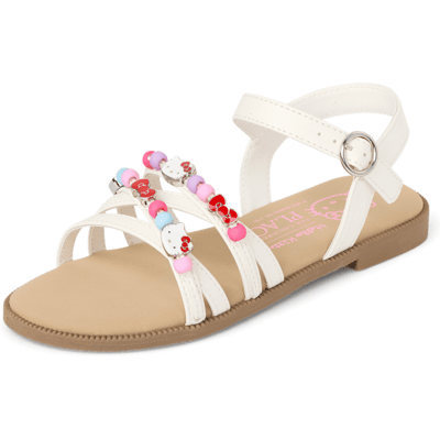 The Children's Place Girls Hello Kitty® Beaded Sandals Size YOUTH 12 White 100% Faux Leather The Children's Place Girls Hello Kitty® Beaded Sandals Size YOUTH 12 White 100% Faux Leather