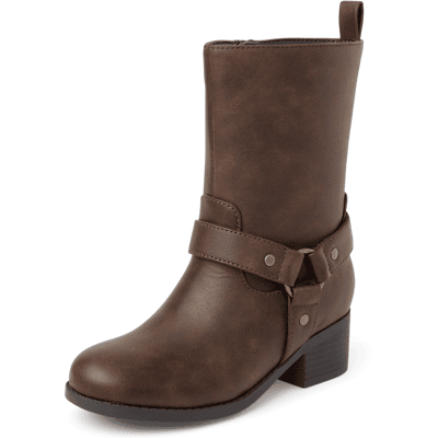 The Children's Place Girls Low Heel Moto Boots Size YOUTH 6 Brown 100% Faux Leather The Children's Place Girls Low Heel Moto Boots Size YOUTH 6 Brown 100% Faux Leather