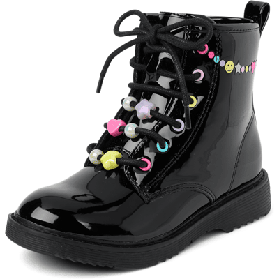 The Children's Place Girls Beaded Combat Boots Size YOUTH 2 Black The Children's Place Girls Beaded Combat Boots Size YOUTH 2 Black