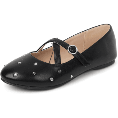 The Children's Place Girls Studded Cross Strap Ballet Flats Size YOUTH 5 Black 100% Faux Leather The Children's Place Girls Studded Cross Strap Ballet Flats Size YOUTH 5 Black 100% Faux Leather