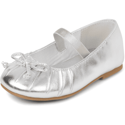The Children's Place Toddler Girls Pleated Toe Ballet Flats Size 8T Metallic 100% Faux Leather The Children's Place Toddler Girls Pleated Toe Ballet Flats Size 8T Metallic 100% Faux Leather