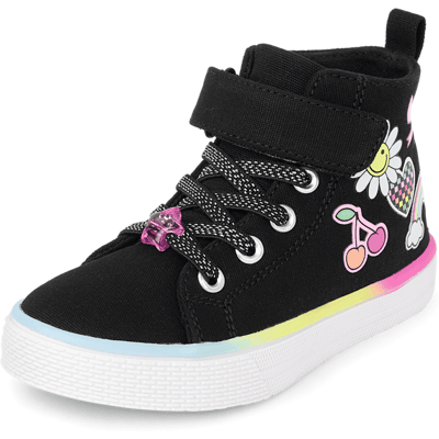 The Children's Place Toddler Girls Doodle High Top Sneakers Size 6T Black 100% Cotton The Children's Place Toddler Girls Doodle High Top Sneakers Size 6T Black 100% Cotton