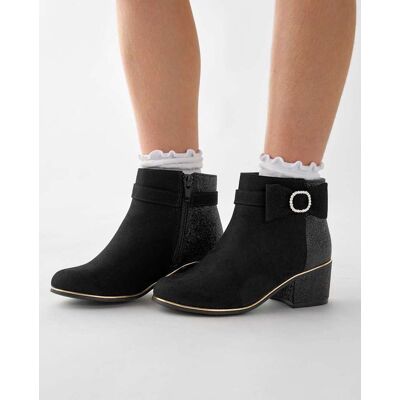 The Children's Place Girls Glitter Bow Low Heel Booties Size YOUTH 6 Black The Children's Place Girls Glitter Bow Low Heel Booties Size YOUTH 6 Black