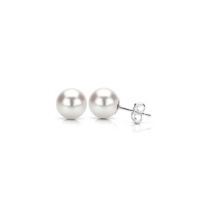 Pearl 14kt White Gold Plated Round 8-8.5 mm Freshwater Cultured Pearl Stud Earrings June 4 ct Round Pearl White White Gold