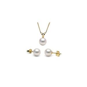 Pearl 18k yellow Gold plated 6 MM Round White 18 Inch Pearl Necklace In Earring. June 2 ct Round Pearl 1 Pack Yellow Gold