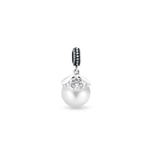 Pearl Bling Jewelry Heart Cap White Imitation Pearl Dangle Charm Bead Sterling Silver White Silver Cubic Zirconia