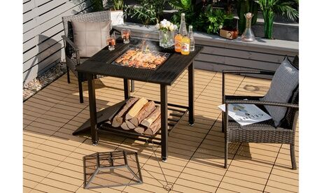 groupon Costway 31 Outdoor Fire Pit Dining Table Charcoal Wood Burning Cooking BBQ Black