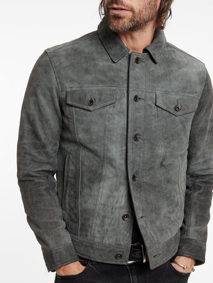 John Varvatos ANDREW TRUCKER JACKET GREY STONE 58 male