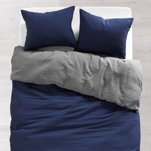 CHF Navy/Dark Grey Soft Wash Reversible Duvet Cover and Sham Set - Full/Queen   Bedding