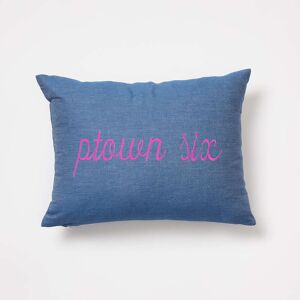 elegant linen Custom Embroidered Script Pillow - Chambray Hot Pink   Bedding
