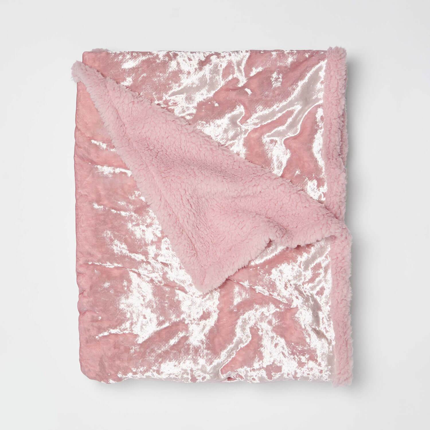 Crushed Velvet Sherpa Throw Blanket - Pink   Bedding