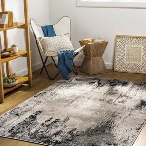 "Dumangas 4'3"" x 5'11"" Modern Contemporary Bohemian Abstract Black/Charcoal/Cream/Light Gray/Gray/Light Beige/Peach Area Rug - Hauteloom"