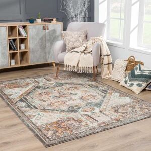 "Woorabinda 7'10"" x 10'3"" Traditional Charcoal/Mustard/Camel/Dusty Pink/Light Gray/Off White/Rust/Sky Blue/Brick Red Area Rug - Hauteloom"