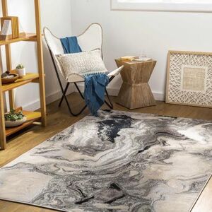 "Hinatuan 4'3"" x 5'11"" Modern Contemporary Bohemian Abstract Black/Charcoal/Cream/Light Gray/Gray/Light Beige/Peach Area Rug - Hauteloom"