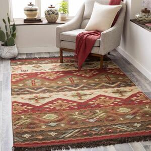 Grimsby 9' x 13' Rustic Wool Dark Brown/Burgundy/Dusty Sage/Light Beige/Plum/Peach/Medium Gray Area Rug - Hauteloom