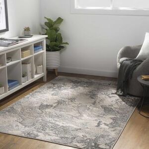 "Godefroy 4'3"" x 5'11"" Modern Contemporary Bohemian Abstract Charcoal/Cream/Light Gray/Gray/Light Beige/Peach Area Rug - Hauteloom"