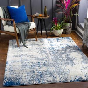 "Lubao 4'3"" x 5'11"" Modern Contemporary Bohemian Abstract Charcoal/Cream/Light Gray/Blue Area Rug - Hauteloom"