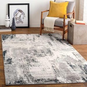 "Colwood 4'3"" x 5'11"" Modern Contemporary Bohemian Abstract Black/Charcoal/Cream/Light Gray Area Rug - Hauteloom"