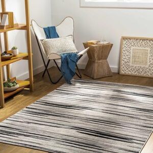 "Harran 4'3"" x 5'11"" Modern Contemporary Bohemian Abstract Black/Charcoal/Cream/Light Gray/Gray/Light Beige/Peach Area Rug - Hauteloom"