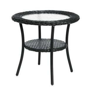 BrylaneHome Roma All-Weather Wicker Side Table by BrylaneHome in Black