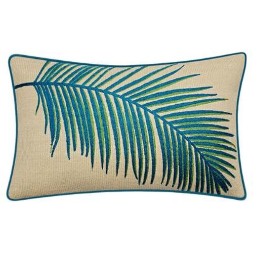 Edie@Home New York Botanical Garden Indoor/Outdoor Raffia Embroidered Palm Frond Decorative Throw Pillow 12X2 by Edie@Home in Turquoise Multi
