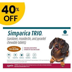 40% Off Simparica Trio For Dogs 11.1-22 Lbs (Caramel) 6 Doses