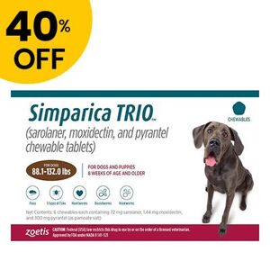 40% Off Simparica Trio For Dogs 88.1-132 Lbs (Brown) 6 Doses