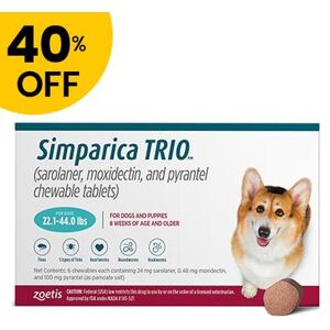 40% Off Simparica Trio For Dogs 22.1-44 Lbs (Teal) 6 Doses