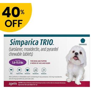 40% Off Simparica Trio For Dogs 5.6-11 Lbs (Purple) 6 Doses