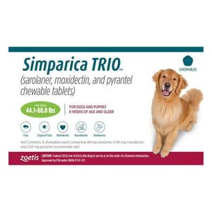 40% Off Simparica Trio For Dogs 44.1-88 Lbs (Green) 6 Doses